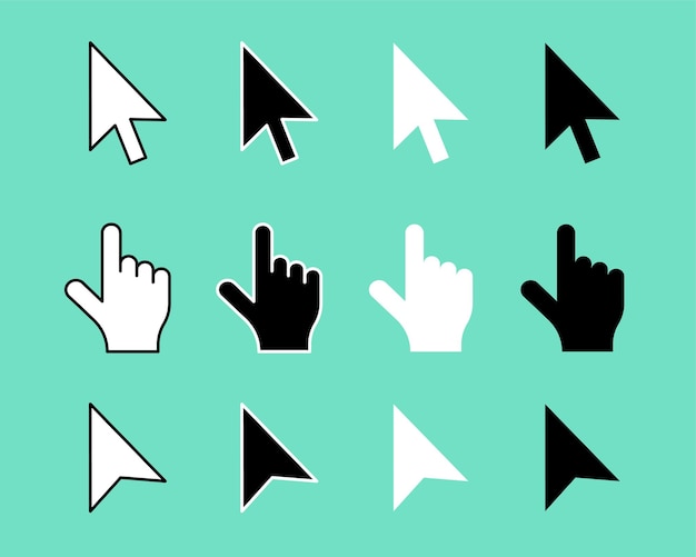 puntero de mano de estilo plano y cursor en la colección