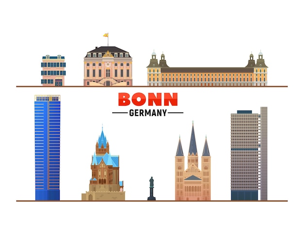 Vector gratuito puntos de referencia de la ciudad de bonn alemania sobre fondo blanco ilustración de vector plano concepto de turismo y viajes de negocios con edificios modernos imagen para banner o sitio web