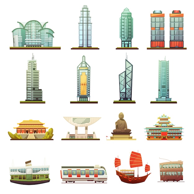 Vector gratuito puntos de referencia de la ciudad de hong kong