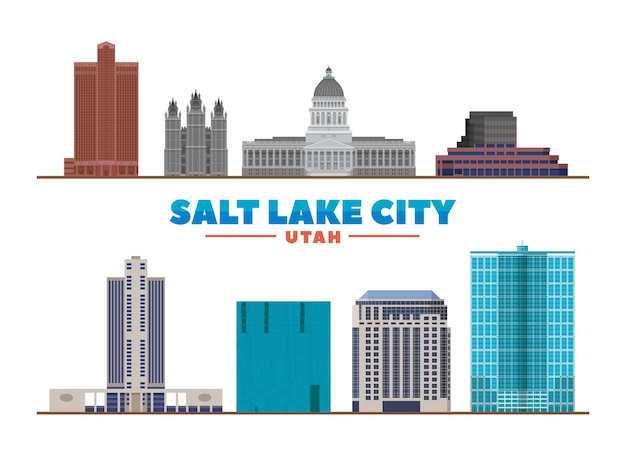 Puntos de referencia principales de Salt Lake City sobre fondo blanco Ilustración vectorial para banner web e impresión