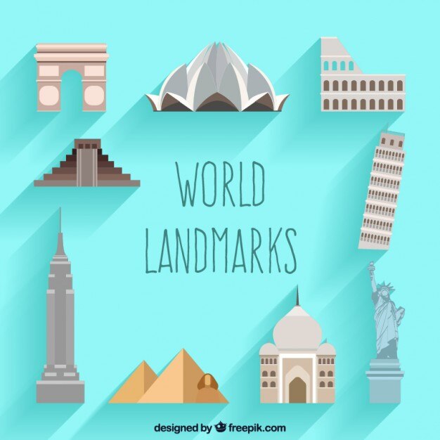 Puntos de referencia de viajes en diseño plano