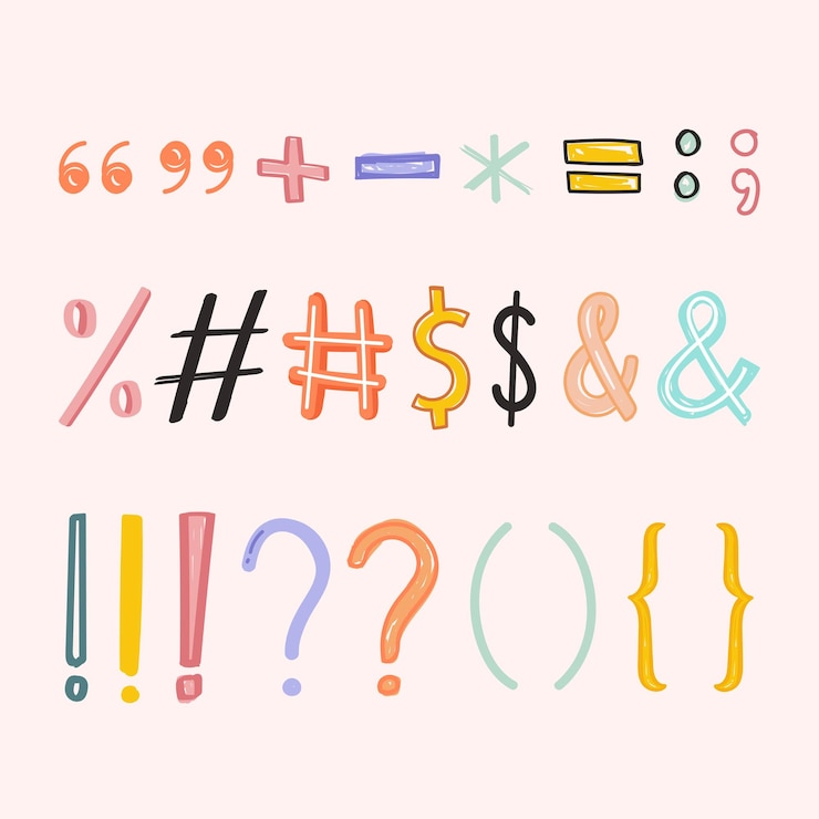 Vector gratuito puntuaciones doodle conjunto de tipografía de fuente