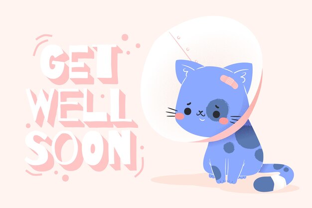 Que te mejores pronto mensaje con lindo gato ilustrado
