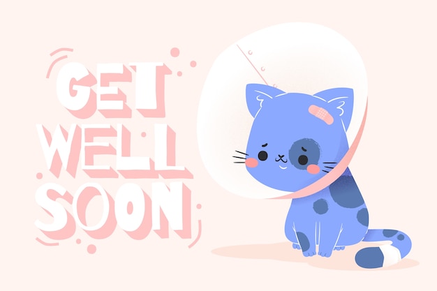 Que te mejores pronto mensaje con lindo gato ilustrado