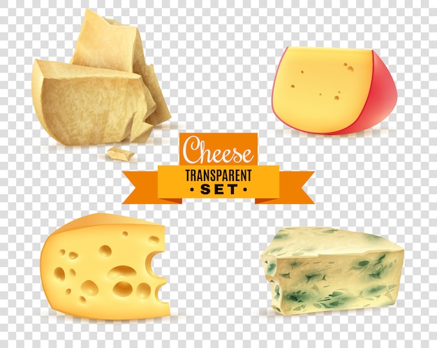 Queso 4 imágenes realistas conjunto transparente