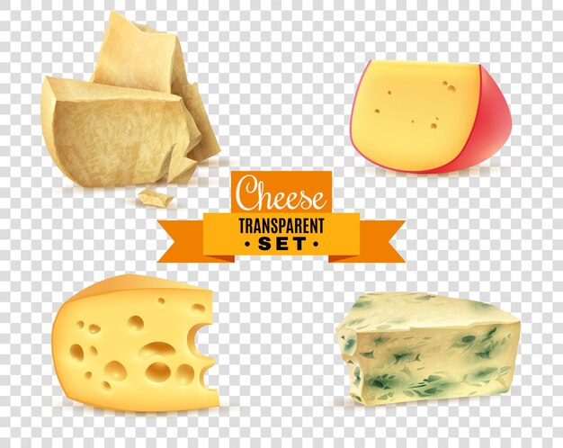 Queso 4 Imágenes Realistas Conjunto Transparente