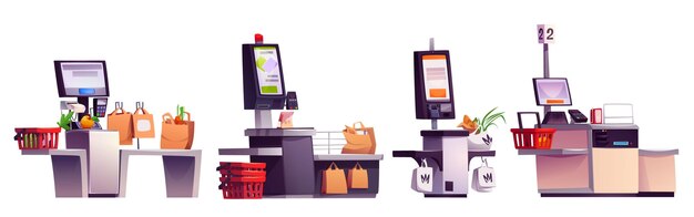 Quiosco de autoservicio de las cajas de los supermercados