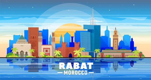 Vector gratuito rabat marruecos ciudad horizonte vector ilustración cielo fondo viajes de negocios y concepto de turismo con edificios modernos imagen para el sitio web de banner de presentación