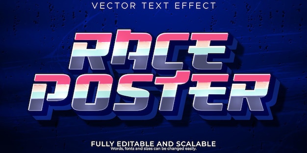 Vector gratuito racer poster efecto de texto editable deporte y estilo de texto de campeón