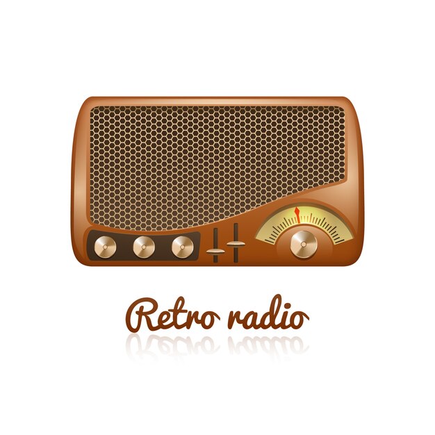 Radio clásica retro marrón con altavoz y sintonizador de sonido