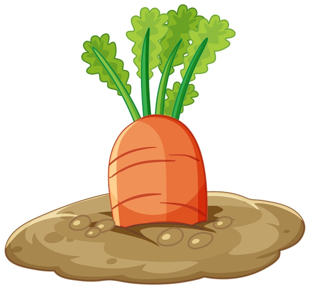 Vector gratuito raíz de zanahoria en estilo de dibujos animados de suelo aislado