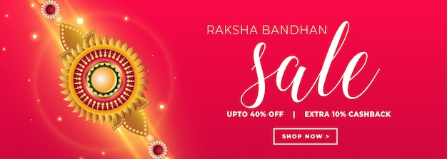 Vector gratuito raksha bandhan banner de venta con rakhi dorado