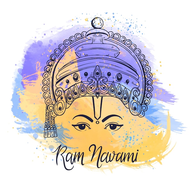 Vector gratuito ram navami con diseño de manchas de acuarela