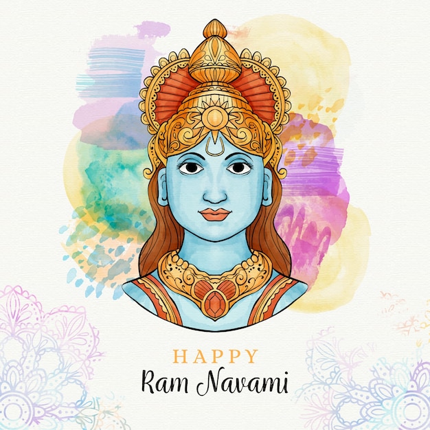 Ram navami con manchas en acuarela