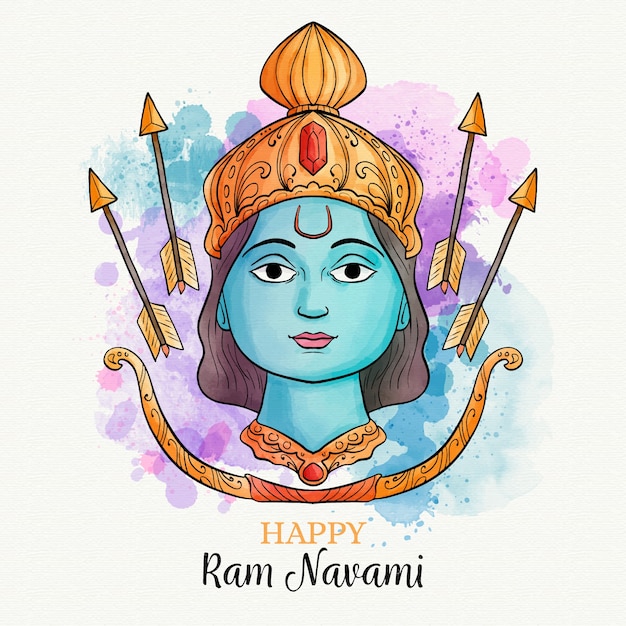 Vector gratuito ram navami con manchas de colores en acuarela