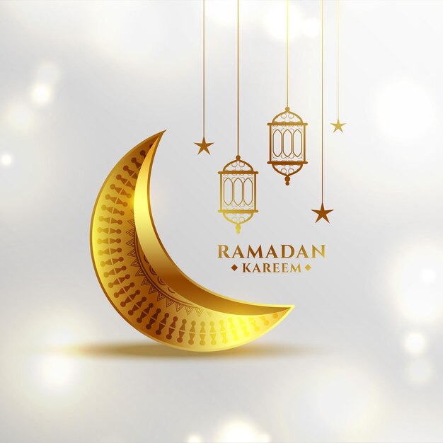 Ramadan kareem eid festival golden moon desea diseño de tarjeta de felicitación
