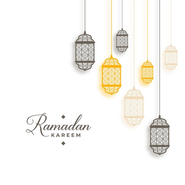 Ramadán kareem estilo árabe con linternas colgantes