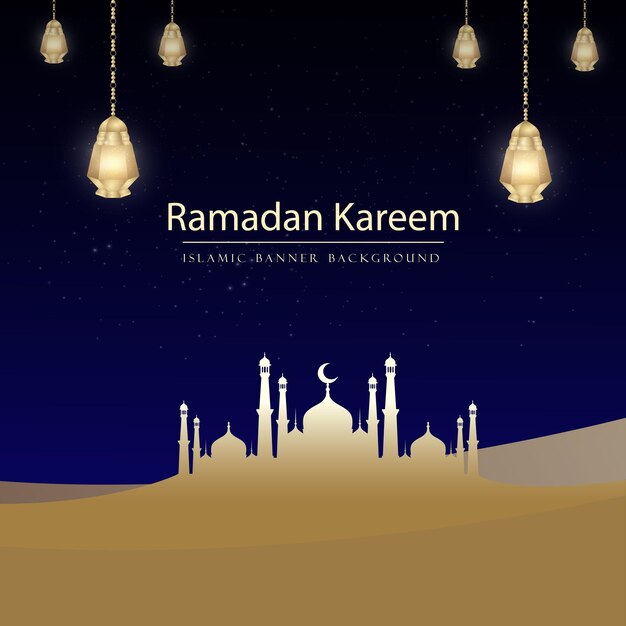 Ramadán Kareem Fondo azul beige Banner de redes sociales islámicas