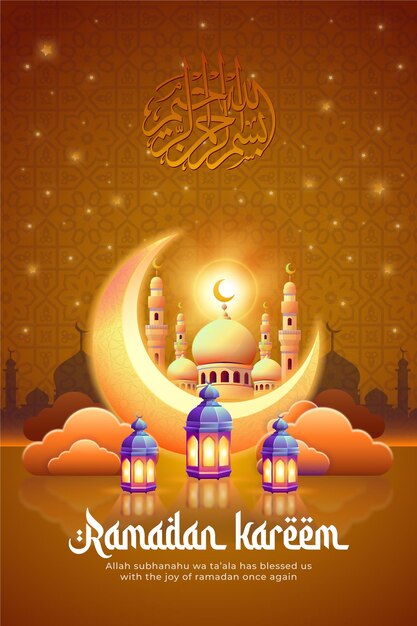 Vector gratuito ramadán kareem con hermosa media luna y linterna plantilla de diseño de ilustración de historia de publicación de instagram