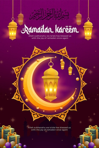 Vector gratuito ramadan kareem con hermosa media luna y linterna plantilla de diseño de ilustración de historias de instagram