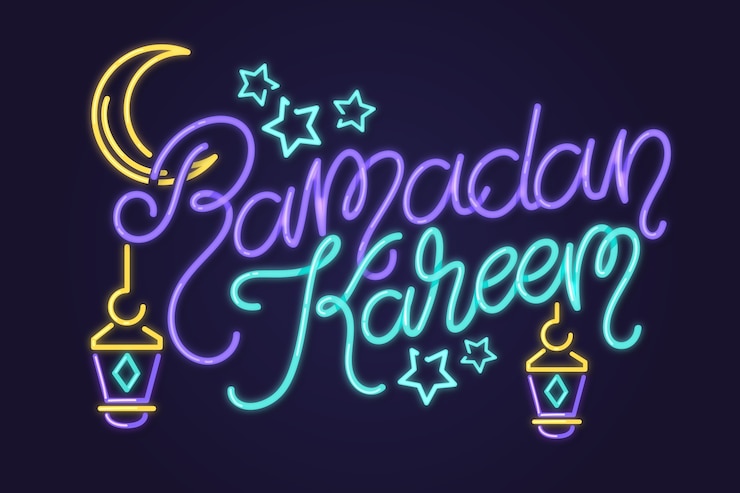 Vector gratuito ramadán kareem letras letrero de neón