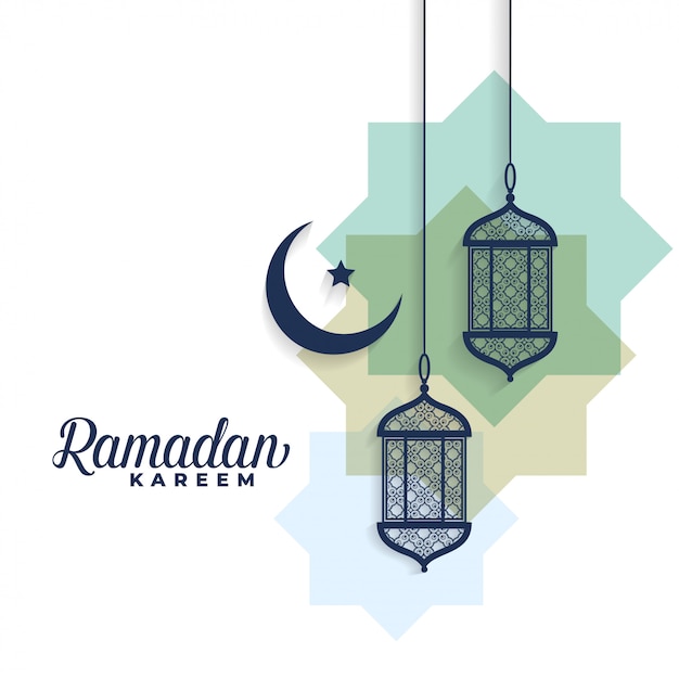 Ramadán kareem luna y lámparas árabes de fondo