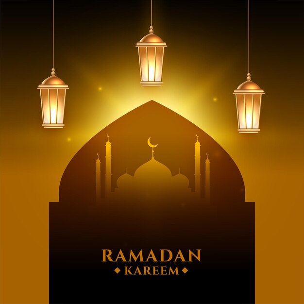 Ramadán kareem resplandeciente con diseño de linterna realista