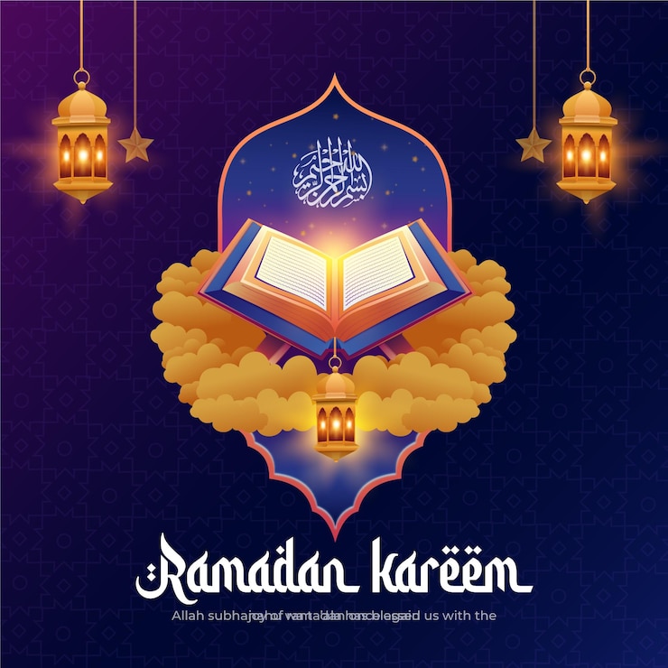 Vector gratuito ramadan kareem social media post ilustración diseño plantilla con el corán