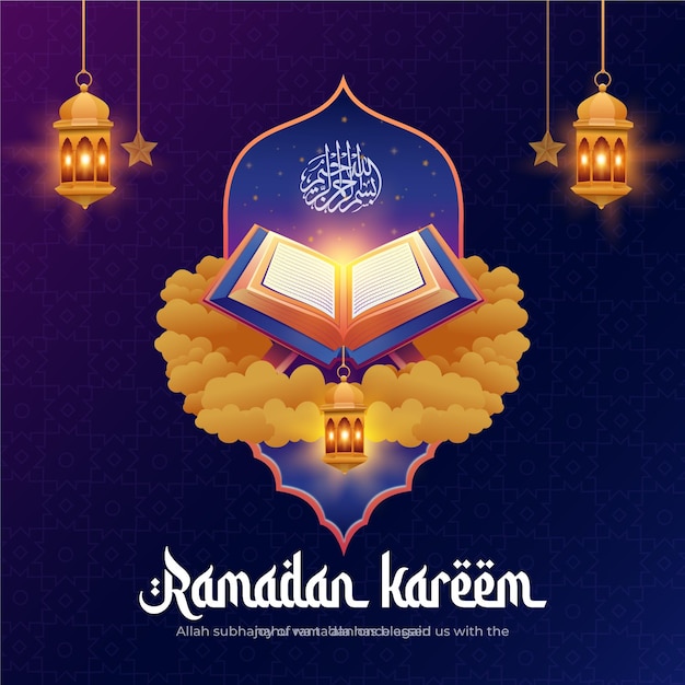 Ramadan Kareem Social Media Post Ilustración Diseño plantilla con el Corán