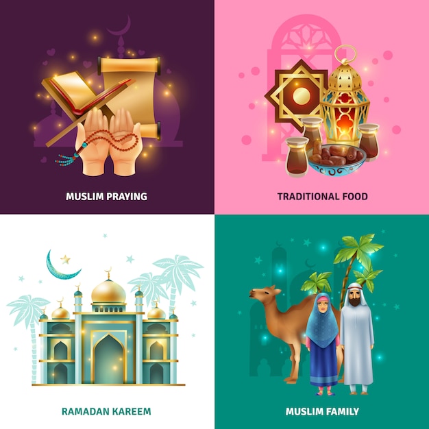 Vector gratuito ramadan traditions concept 4 icons square