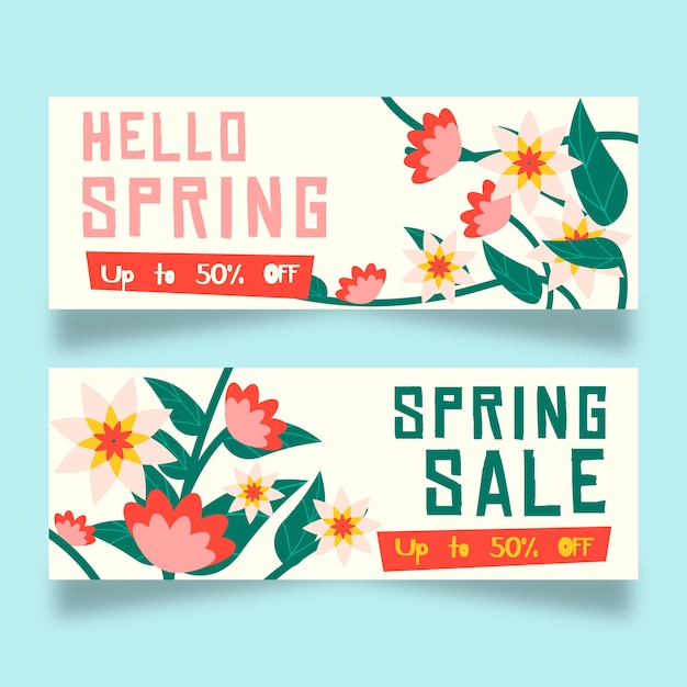 Ramas con flores diseño plano primavera venta pancartas