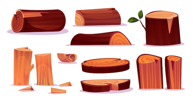 Ramas de troncos de madera y troncos de árboles colocados en blanco