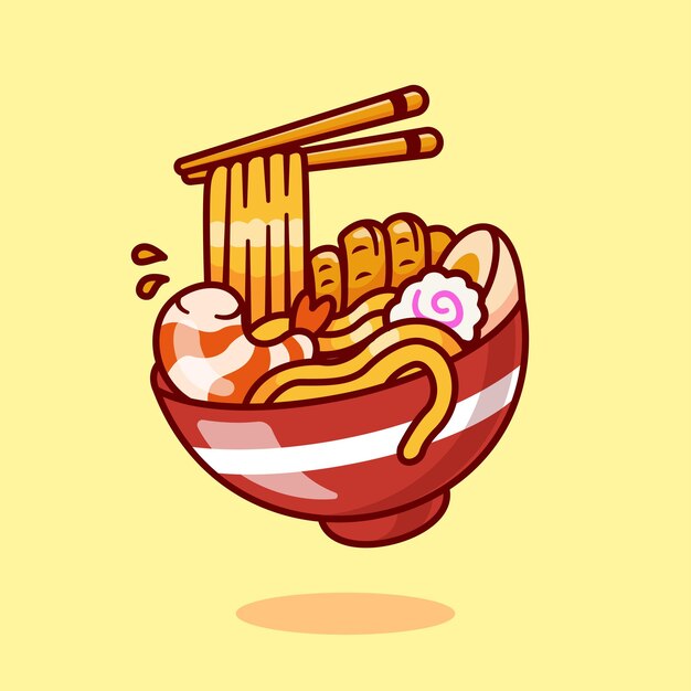Ramen Fideos Udon Con Palillos Dibujos Animados Vector Icono Ilustración Comida Objeto Icono Concepto Aislado