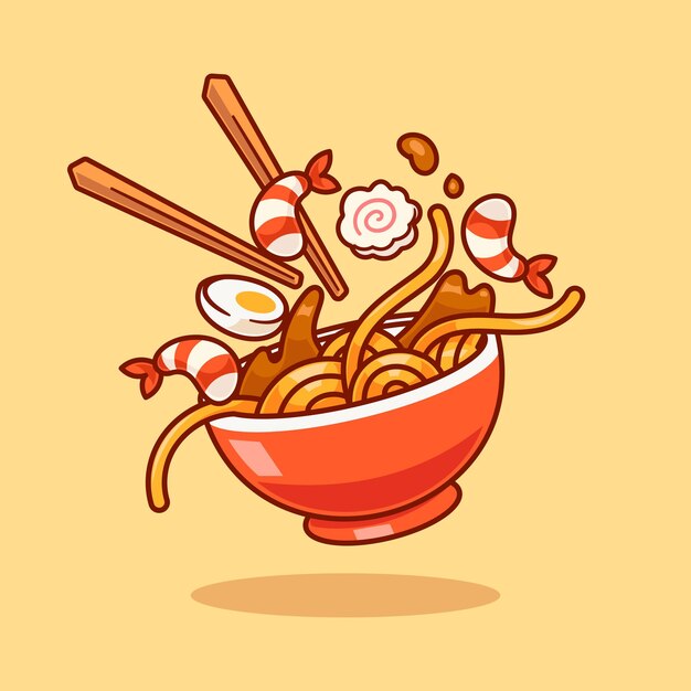 Ramen Noodle con Chopstick Icono vectorial de dibujos animados Ilustración de alimentos Icono de objeto Icono plano aislado Vector