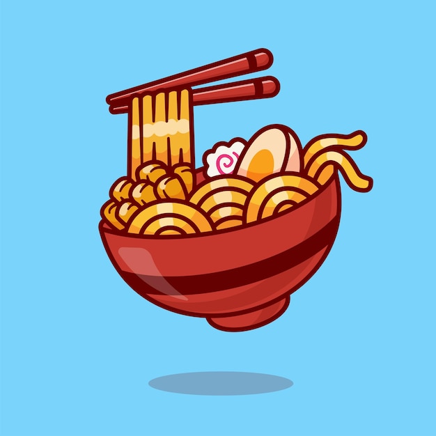 Ramen noodle con nuggets y chopstick icono vectorial de dibujos animados ilustración icono de objeto de comida concepto i