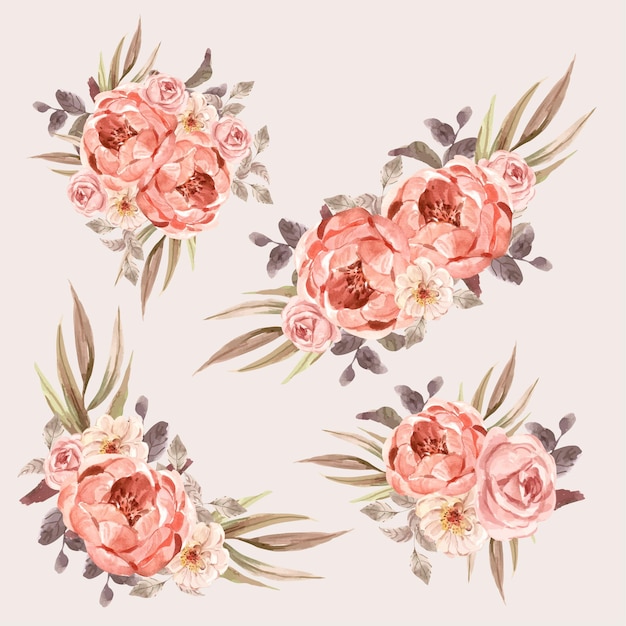 Vector gratuito ramo floral con amor floreciente concepto diseño acuarela ilustración