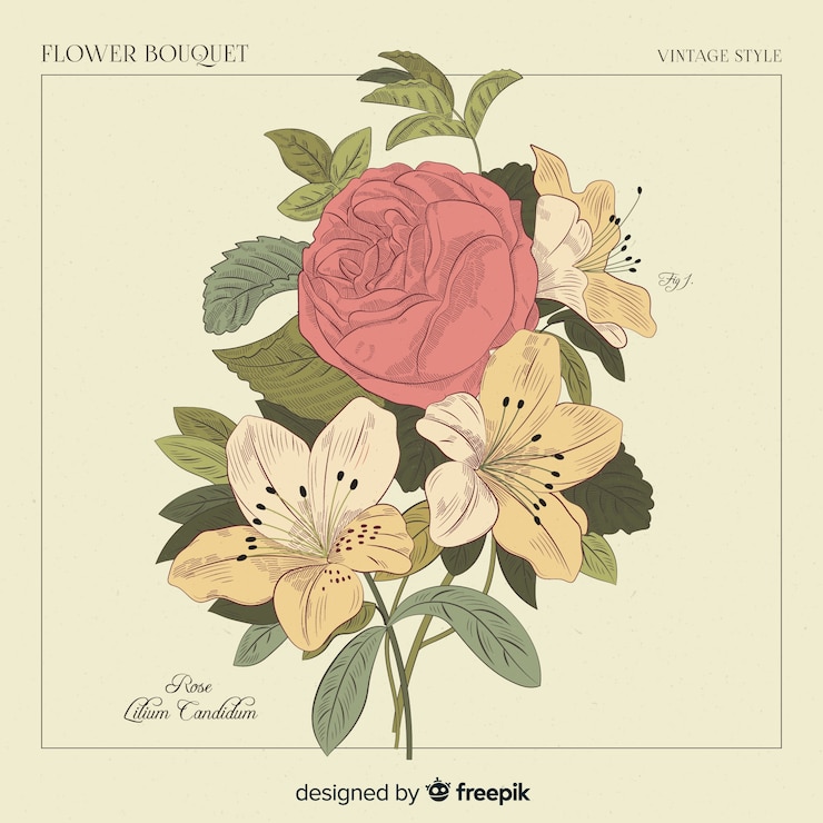 Vector gratuito ramo de flores botánicas de época