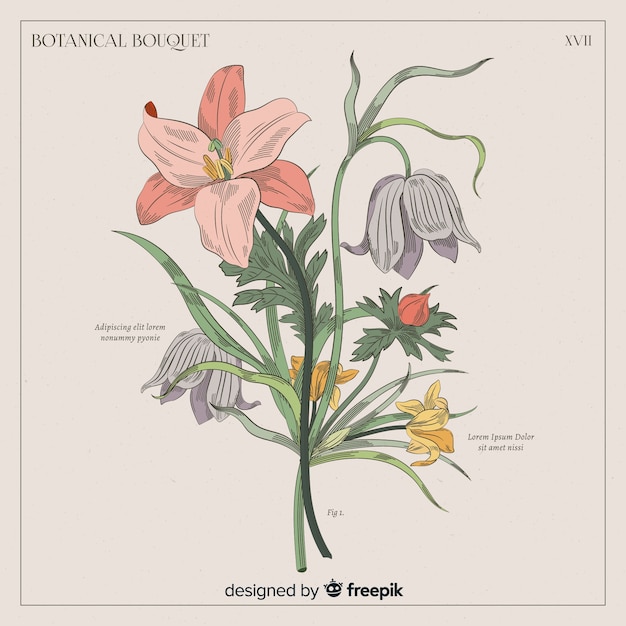 Ramo de flores botánicas de época
