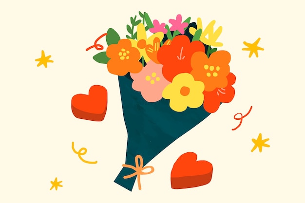 Ramo de flores de San Valentín, vector de ilustración de celebración colorida