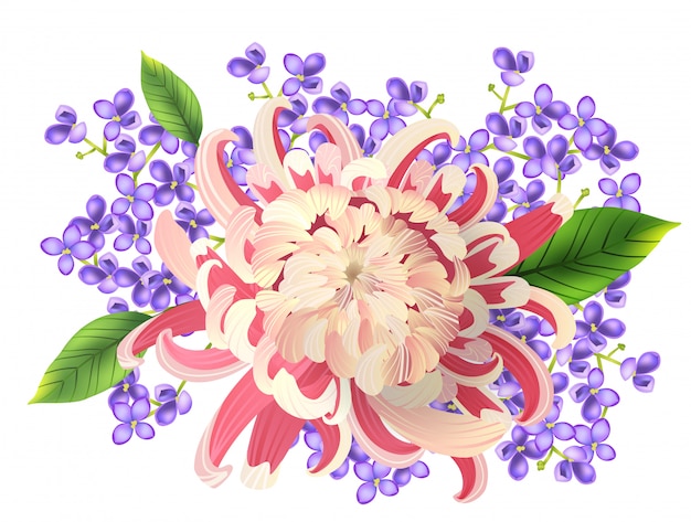 Vector gratuito ramo de primavera de aster rosa y phlox. pintura de acuarela