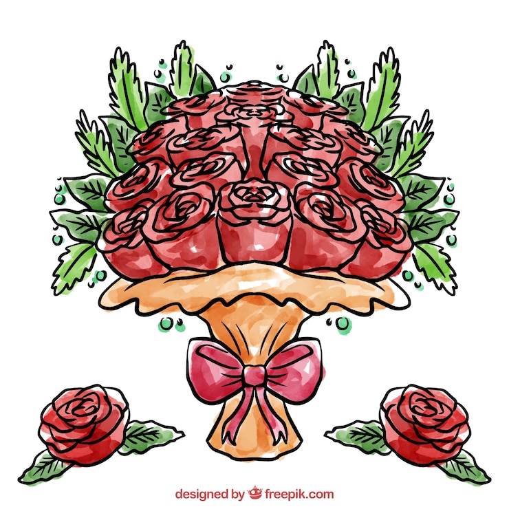Vector gratuito ramo de rosas bonito pintado con acuarelas