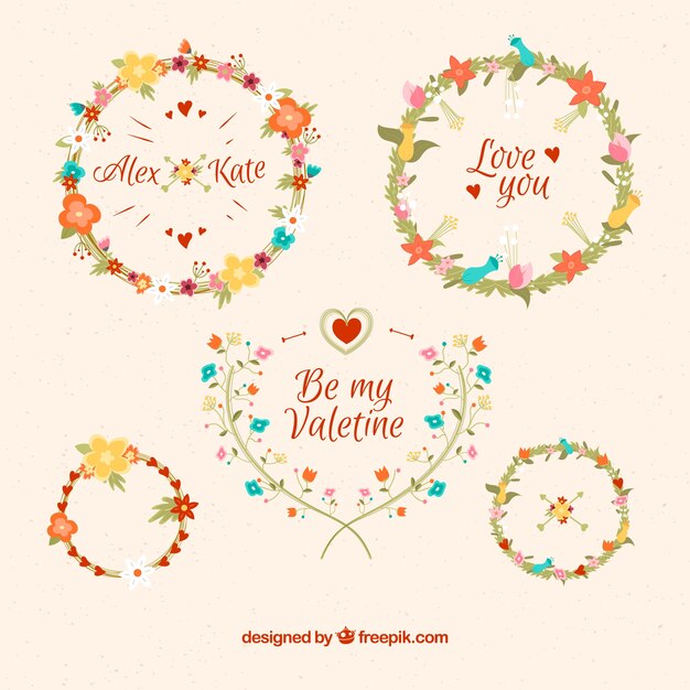 Ramos y coronas de flores de san valentín