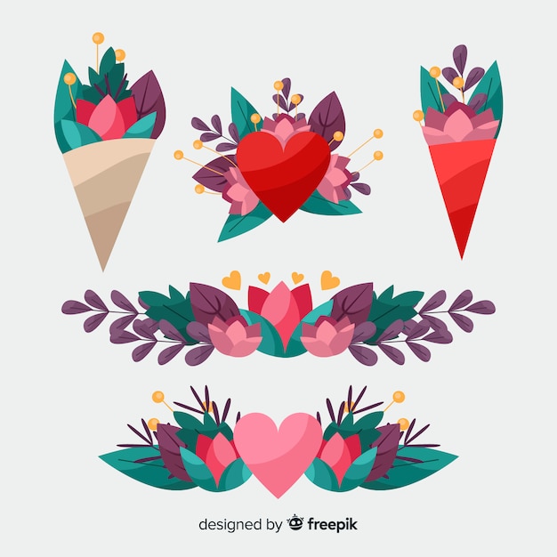 Vector gratuito ramos y guirnaldas de flores del día de san valentín