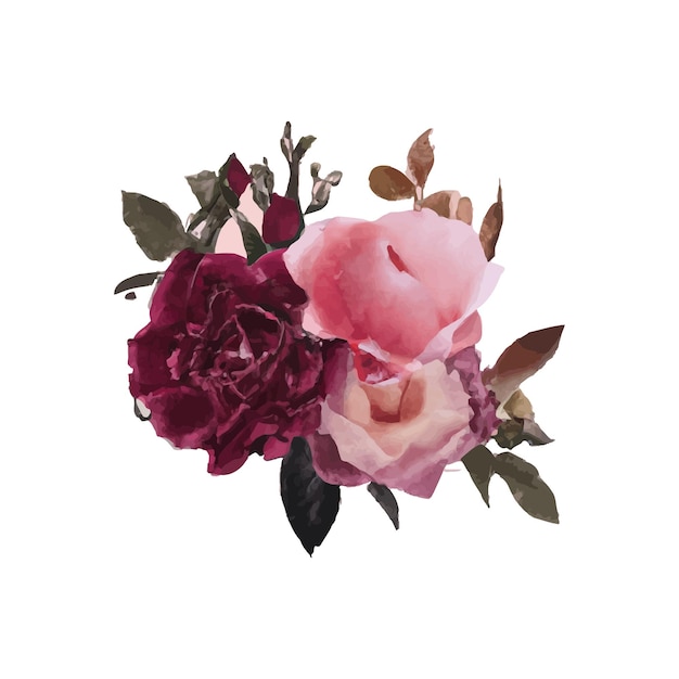 Ramos de marco floral acuarela de rosas y diseño de hojas