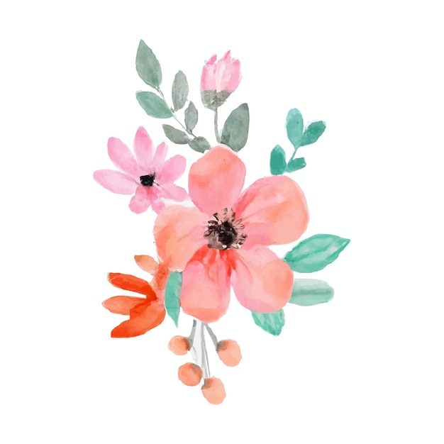 Ramos de marco floral acuarela de rosas y diseño de hojas