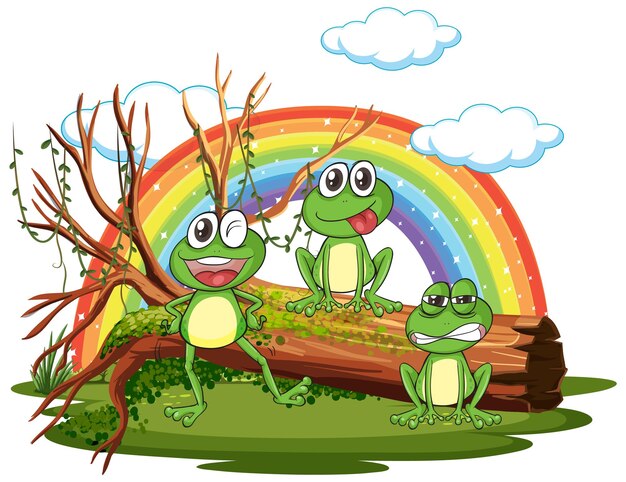 Ranas felices bajo el arco iris