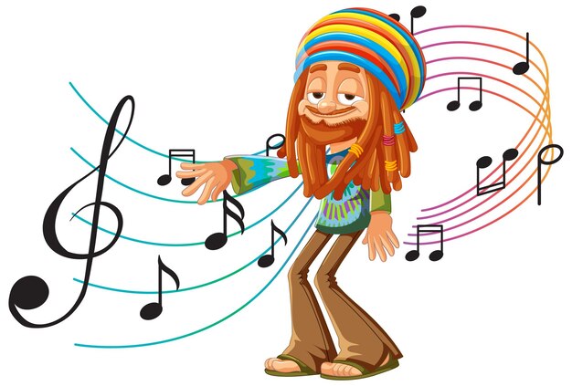 Un Rastafari alegre con notas musicales