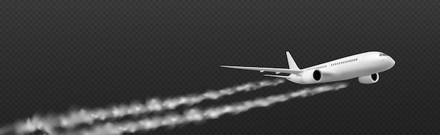 Rastro de condensación de avión blanco con vector de nube de humo aislado en fondo transparente Efecto de vapor de línea de velocidad de vuelo de avión Rendimiento de ruta de cola de aviación 3d Flujo de escape recto