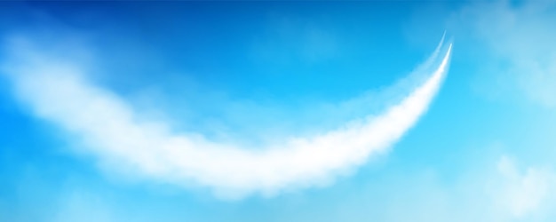Vector gratuito rastro de humo blanco de avión o cohete en el cielo azul ilustración vectorial realista de la línea curva hacia arriba del vapor en el aire desde el despegue del avión vapor de aviación o avión con efecto de movimiento