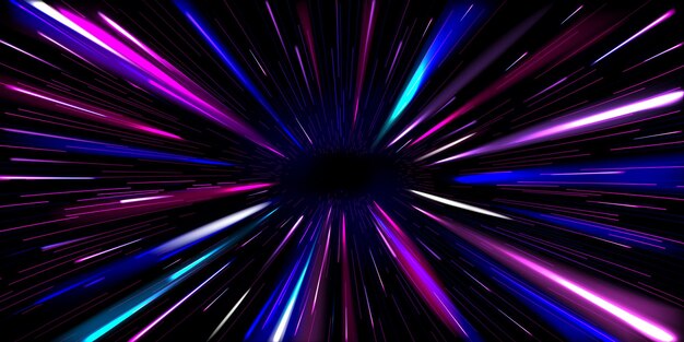 Rastros de luz azul y púrpura de neón abstractos